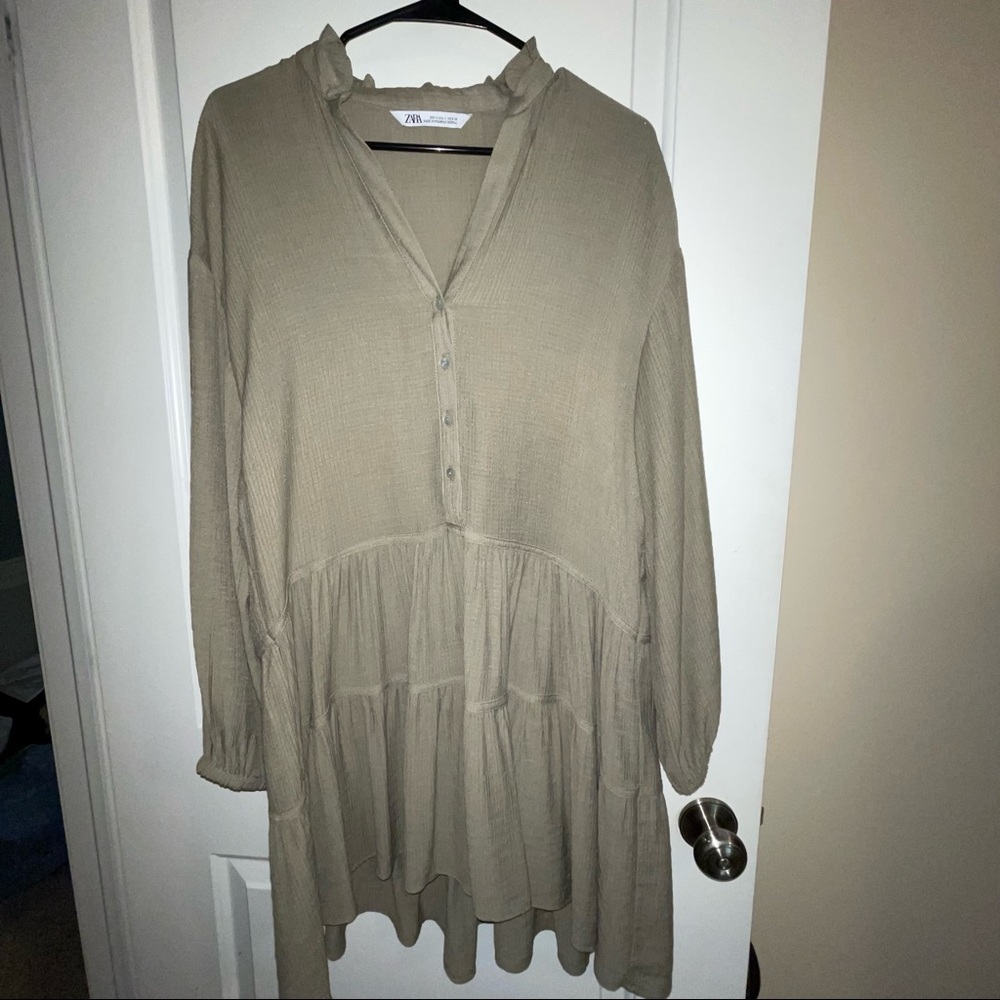Zara | Olive Green Long Sleeve Dress